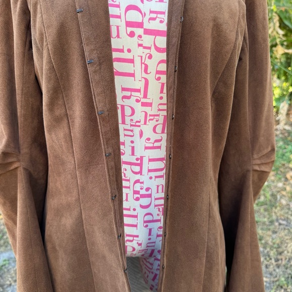 Vintage Spooner Prague Brown Ultrasuede Mid Length Ruched Sleeve Car Coat Size 4 - Picture 6 of 11